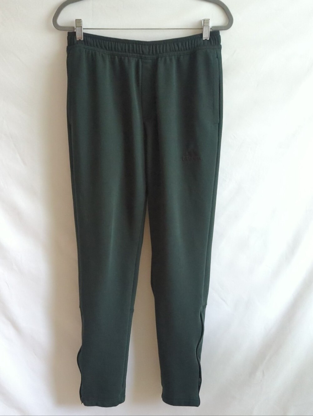 Adidas Dark Green Zip Ankle Track Pants Elastic Waist Pockets Size M